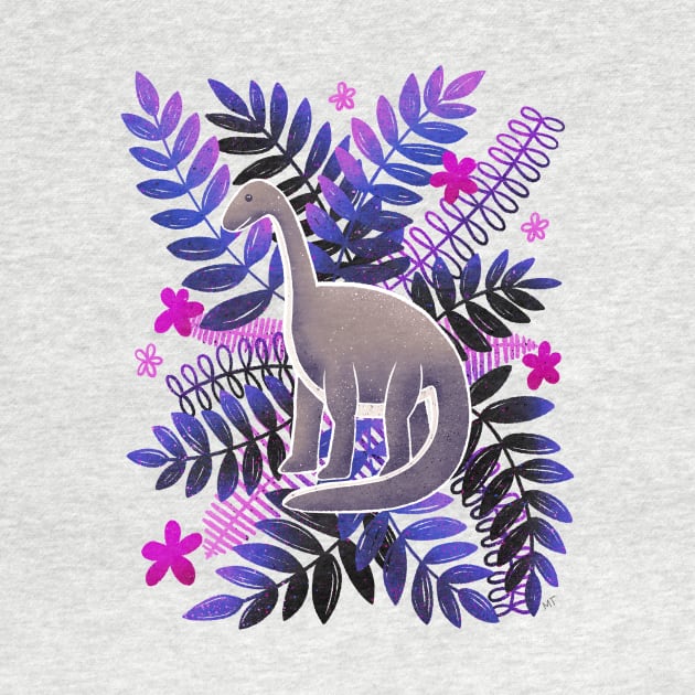 Dinosaur & Leaves - Neon Pink and Purple by monitdesign
